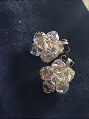 Aurora Borealis  Vintage Crystal Cluster Clip Earrings